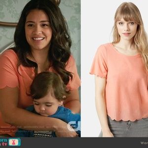 Topshop coral peach scalloped tee